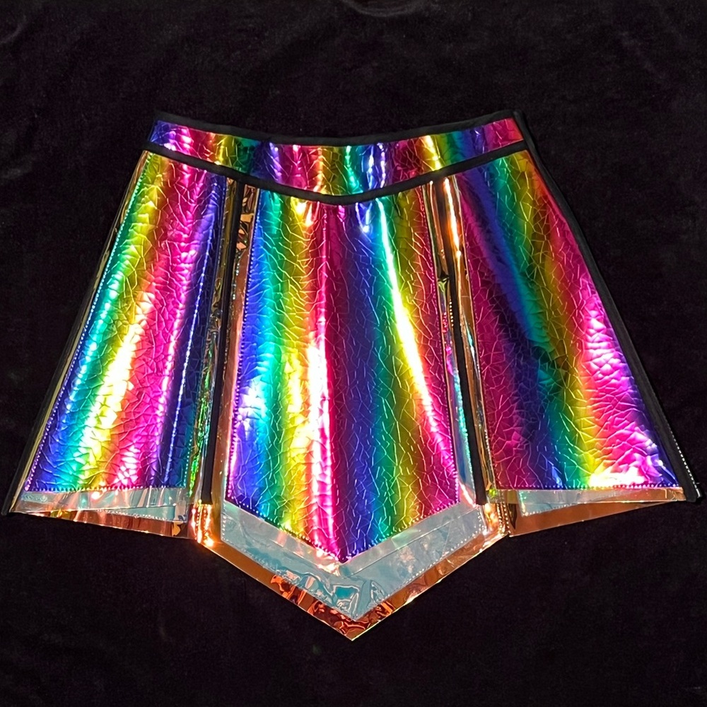 Dolls Kill Club EXX cracked rainbow skirt